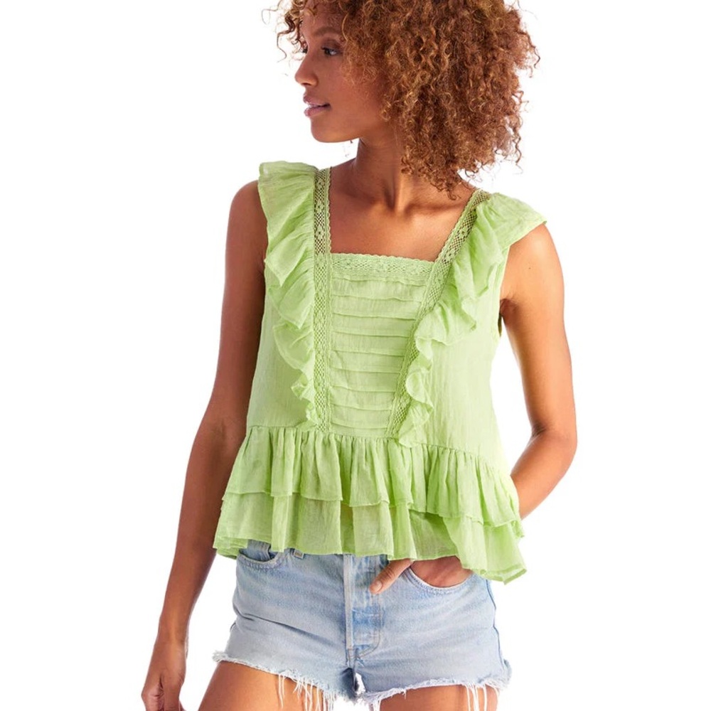 Allison New York Quinn Tank Ruffle Lace Women's Peplum Lime Green Small